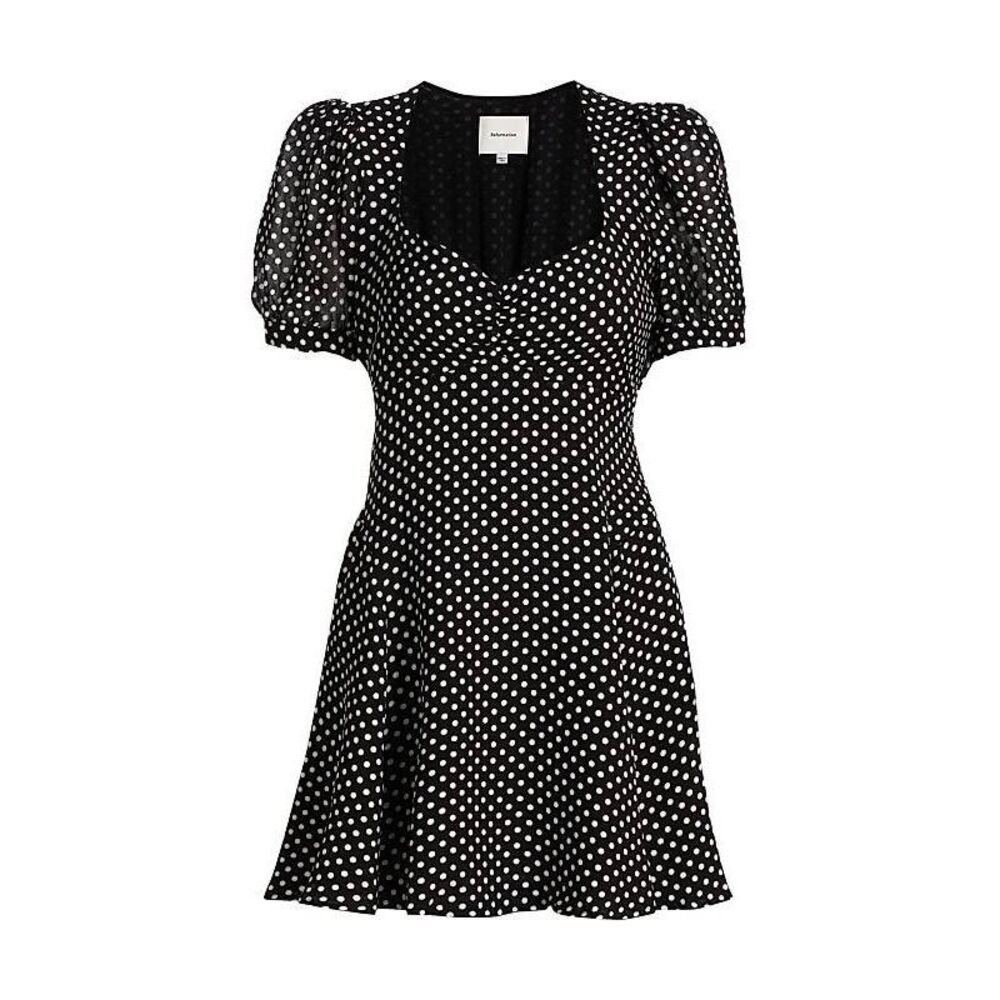 Reformation Women's Puff Sleeve Polka Dot Rebecca Mini Dress Black White Sz 8